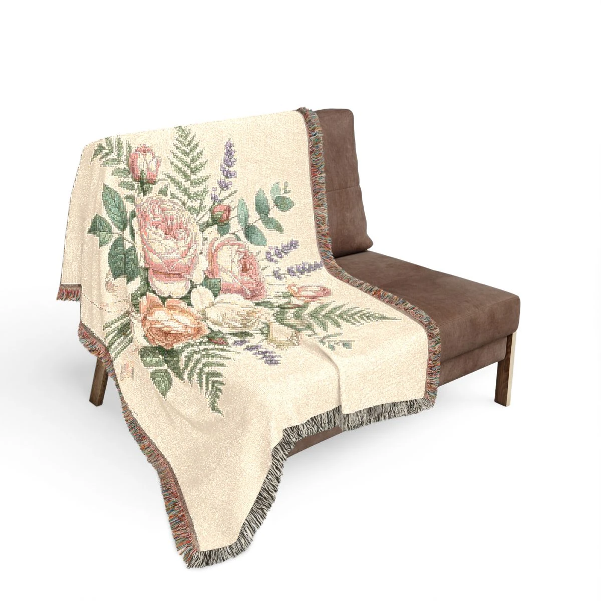 Family Birth Flower Bouquet — Heirloom Woven Fringed Blanket